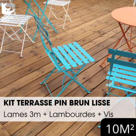 Kit terrasse complet - PIN BRUN - AB LISSE - Ep.20 mm x l.120 mm - L.3 m - À partir de 10 m² Kit terrasse complet - PIN BRUN - AB LISSE - Ep.20 mm x l.120 mm - L.3 m - À partir de 10 m²