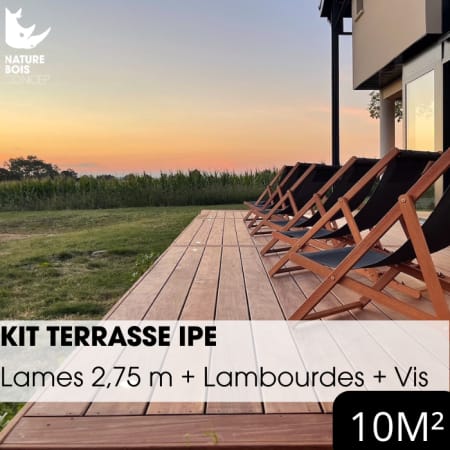Kit terrasse complet - IPÉ - Ep.21 mm x l.145 mm - L.2,75 m - À partir de 10 m² Kit terrasse complet - IPÉ - Ep.21 mm x l.145 mm - L.2,75 m - À partir de 10 m²