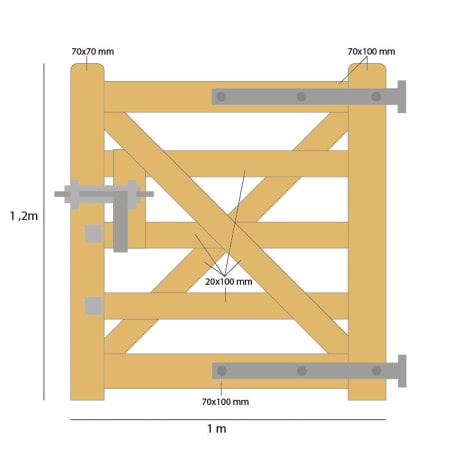 Barri&egrave;re en Pin Sylvestre Trait&eacute; Classe 4 - H.1,20m longueur 1m sch&eacute;ma