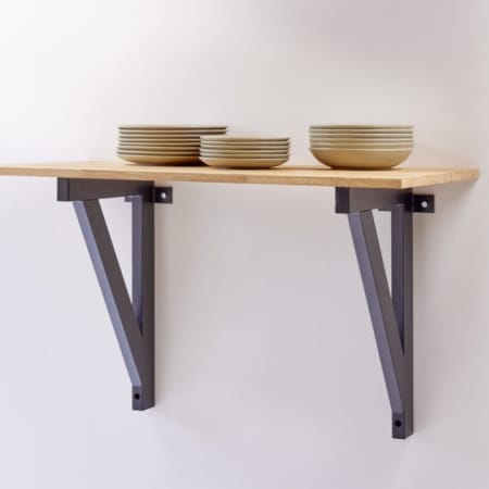 Equerre murale - Support pour table snack, plan de travail, &eacute;tabli - MOTTEZ - utilisation &eacute;tag&egrave;re