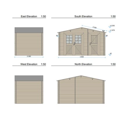 Abri de Jardin ASTER DP23 - 380x230 cm - 2 espaces + cloison - 7,30 m&sup2; plan de masse
