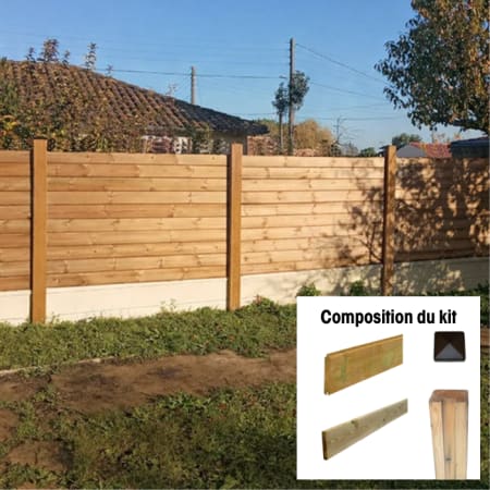 Kit Cl&ocirc;ture Palissade Bois &agrave; sceller complet H.1,80 m / l.180 mm - Lames + Poteaux + Chapeaux
