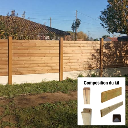 Kit Cl&ocirc;ture Palissade Bois &agrave; sceller complet H.1,80 m / l.180 mm - Lames + Poteaux + Chapeaux kit complet