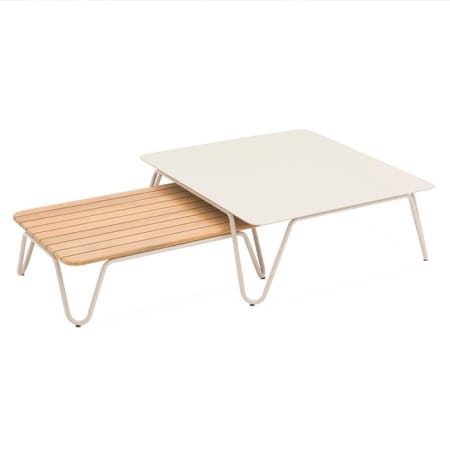 Table basse Inox/Teck - Riva - L.75 x l.49 x H.23 cm avec l'autre table riva blanc