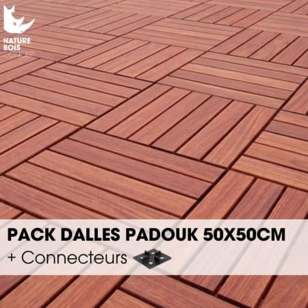Pack Caillebotis - PADOUK - 50 x 50 cm x Ep.3.8 cm - avec connecteurs - &Agrave; partir de 1 m&sup2;