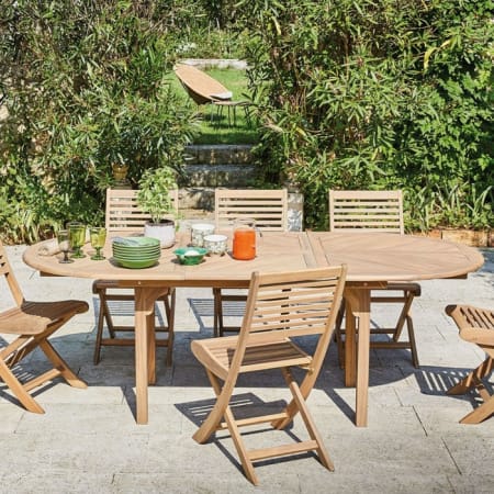Table de jardin ovale extensible Acacia - Durban - L.160/220 x l.100 cm - 6/8 personnes