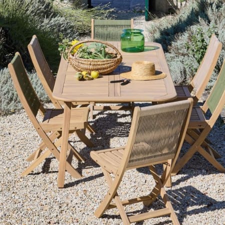 Table de jardin extensible en acacia - Monaco - L.160/210 x l.90 cm - 6/8  chaises