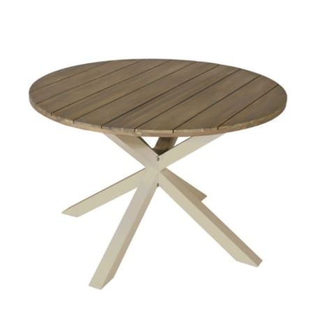 Table de jardin ronde diam 112 cm aluminium plateau acacia - Oriane - 4 personnes coloris Creme