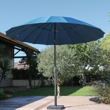 Parasol droit en aluminium &agrave; manivelle - Pagode - &Oslash; 3 m - bleu ouvert