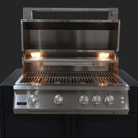 Barbecue encastrable &agrave; gaz FUSION 400 - BRABURA inox , ouvert