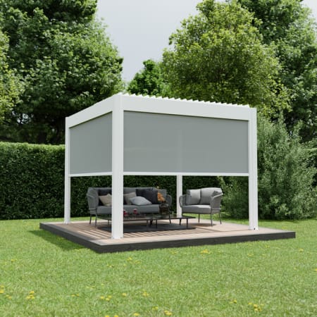 Store enrouleur vertical - manuel - l.2,7 x H.2,18 m - Ximax blanc semi ouvert sur pergola