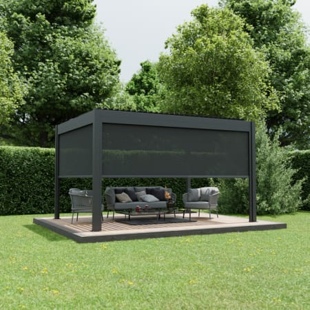 Store enrouleur vertical - manuel - l.3,7 x H.2,18 m - Ximax anthracite sur pergola semi ouvert
