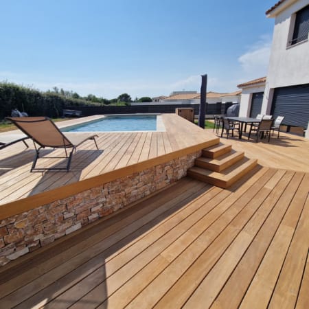Lame terrasse bois exotique - GARAPA - LISSE - Ep.21 mm / l.145 mm - Grandes longueurs