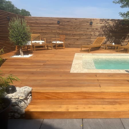 Lame terrasse bois exotique - GARAPA - LISSE - Ep.21 mm / l.145 mm - Grandes longueurs
