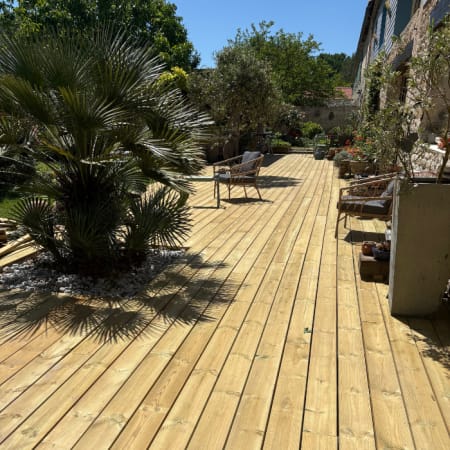 Kit terrasse complet - PIN VERT - AB LISSE - Ep.27 mm x l.145 mm - L.4,2 m - &Agrave; partir de 10 m&sup2;