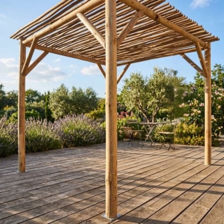 Poteau ponc&eacute; en acacia - &Oslash; 8/10 cm  - H.3 m sur pergola