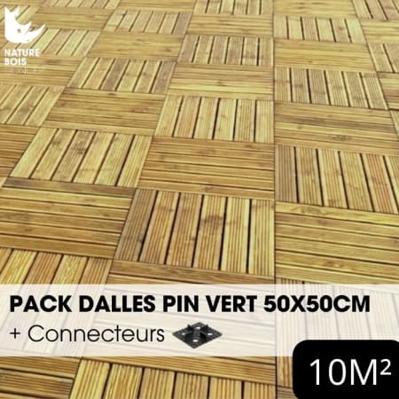 Pack Caillebotis - Pin vert - 50 x 50 cm x Ep.3.8 cm - avec connecteurs - 10m&sup2;
