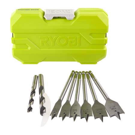 Coffret 12 accessoires perçage bois - 6 forets - 6 mèches plates - Ryobi Coffret 12 accessoires perçage bois - 6 forets - 6 mèches plates - Ryobi