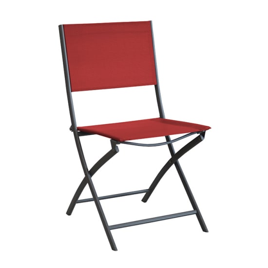 Chaise de jardin pliante acier cataphor&egrave;se et toile - Dream - graphite/rouge