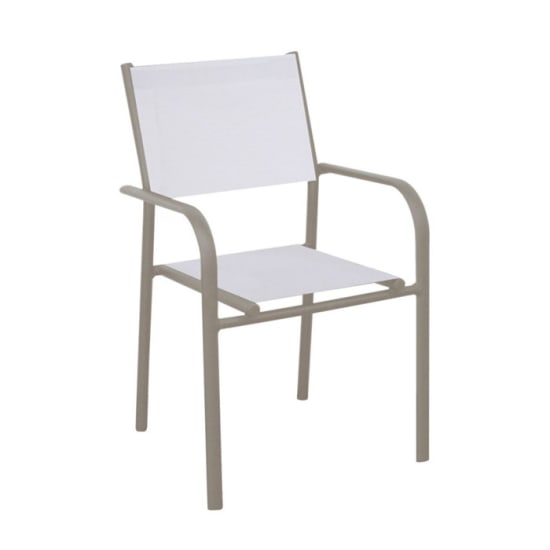 Fauteuil de jardin empilable aluminium et toile - Duca - Couleur cr&egrave;me/chin&eacute; blanc