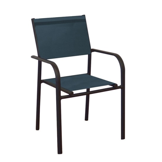 Fauteuil de jardin empilable aluminium et toile - Duca - Couleur graphite/chin&eacute; bleu