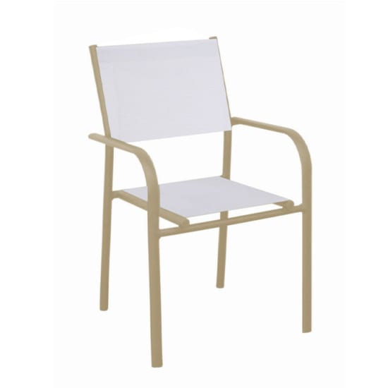Fauteuil de jardin empilable aluminium et toile - Duca - Couleur sand/chin&eacute; blanc