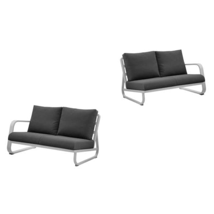 Lot de 2 méridiennes (droite et gauche) aluminium avec coussins - Antonino - 4 places - Blanc / Gris Lot de 2 méridiennes (droite et gauche) aluminium avec coussins - Antonino - 4 places - Blanc / Gris