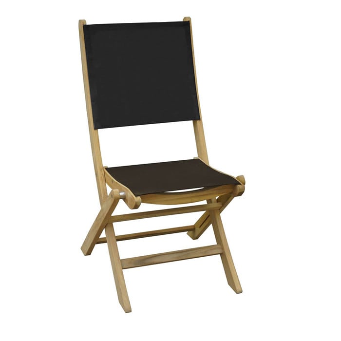 Chaise de jardin pliante Teck et toile - Newton - Couleur noir Chaise de jardin pliante Teck et toile - Newton - Couleur noir