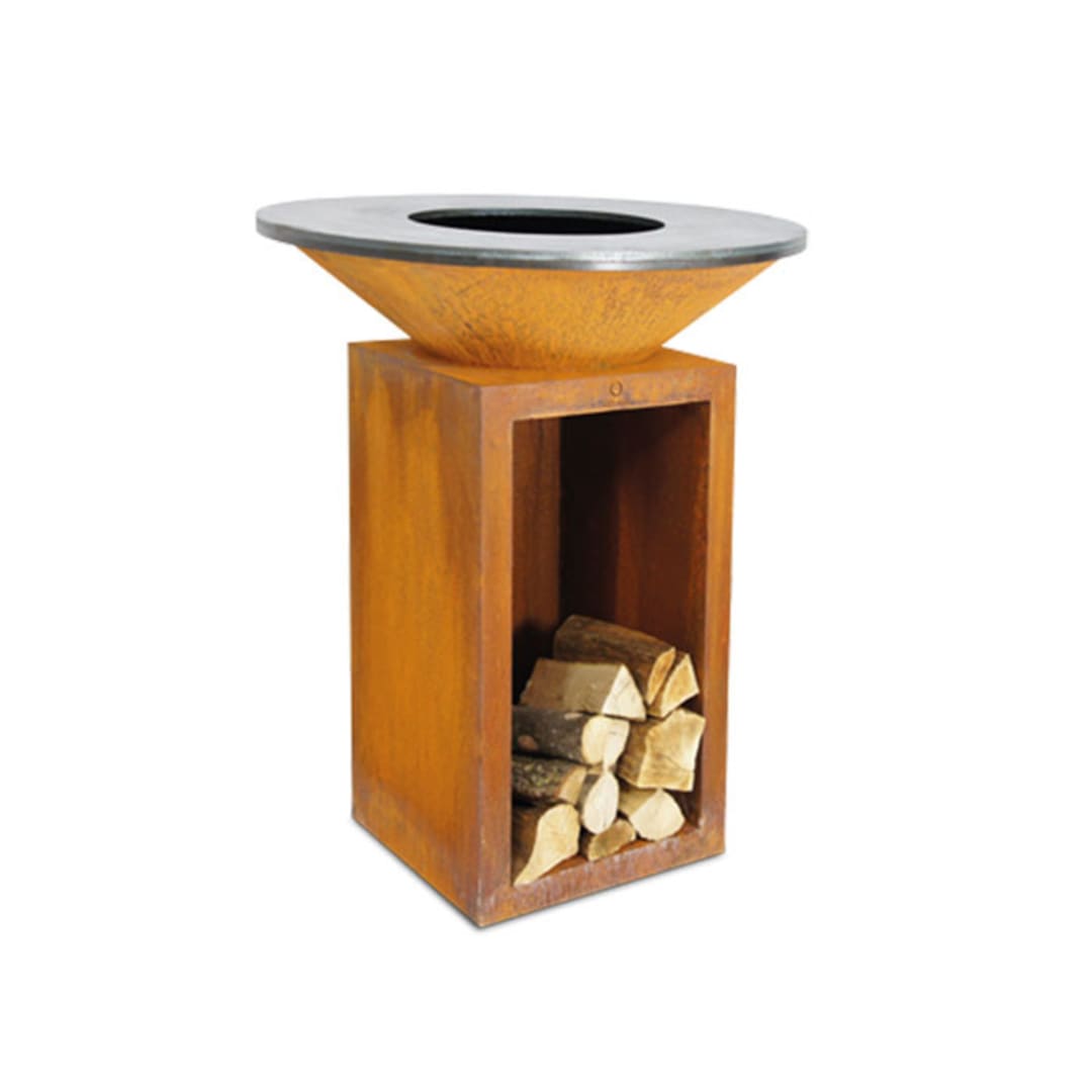 Barbecue brasero design de qualité Modèle Classic Storage Pack Promo Braséro plancha Ofyr Storage 100 Corten