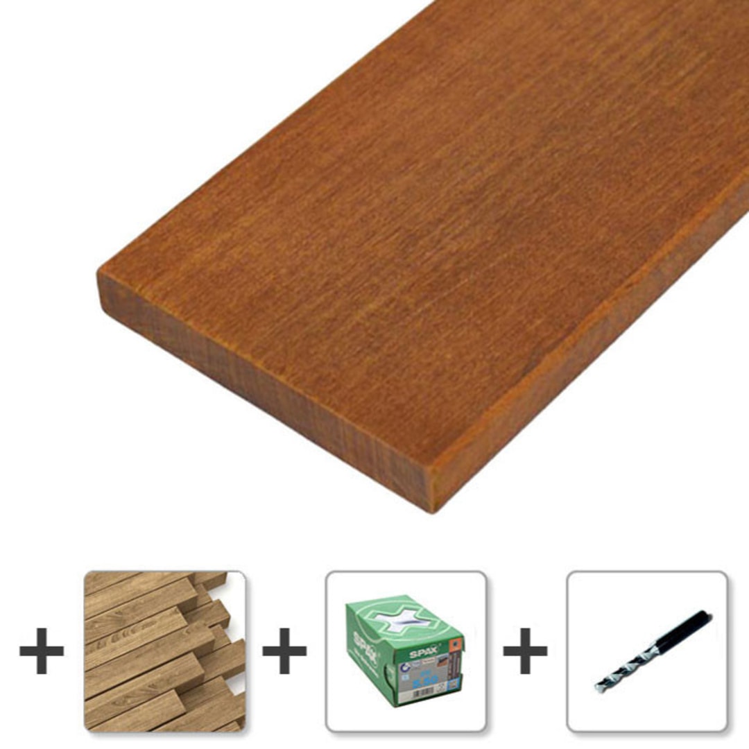 Pack Terrasse Bois Cumaru 5 A 60m2 Lame Lambourde Vis Foret Fraisoir