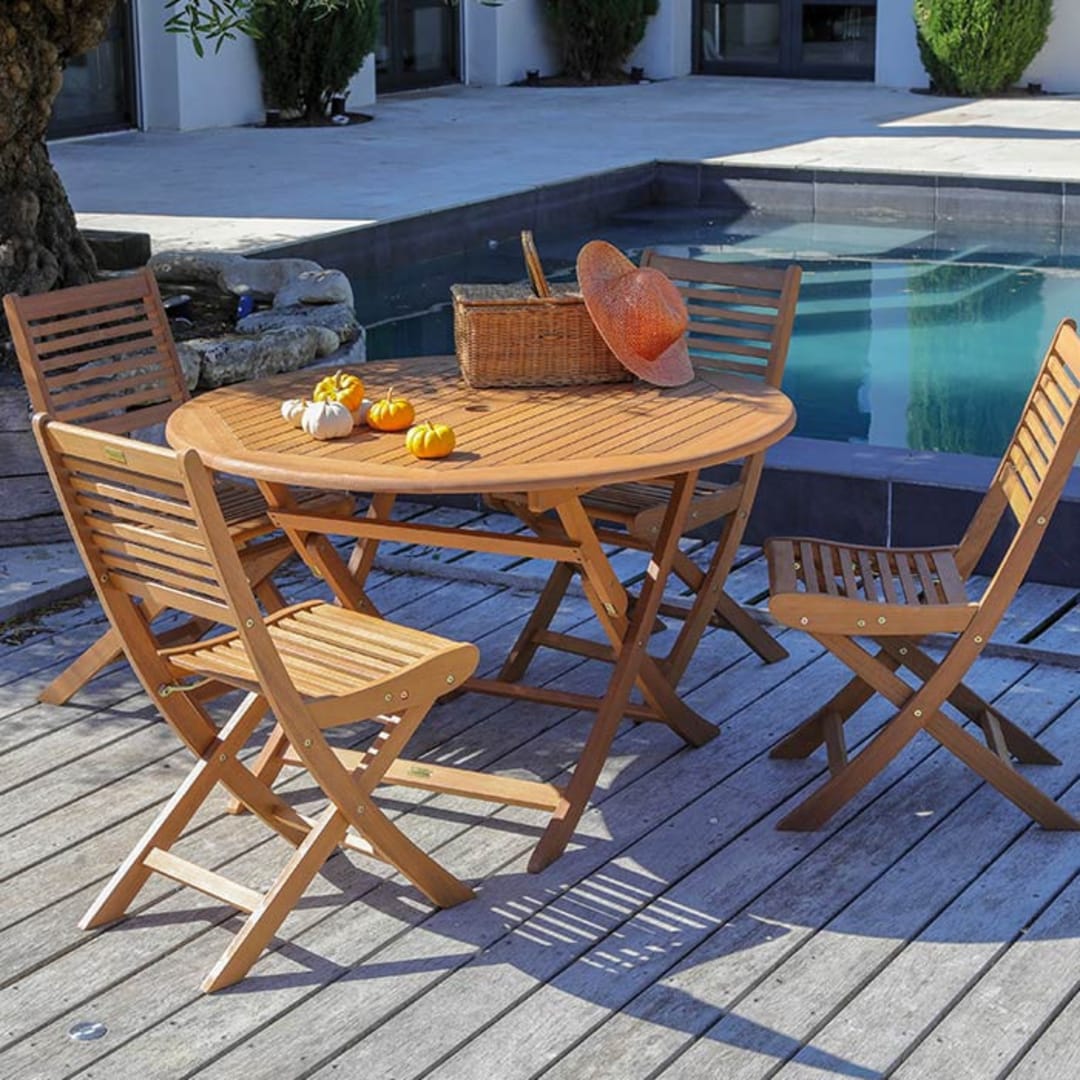 Ensemble De Jardin Table Sophie 120cm Et Chaises Saturne En Bois