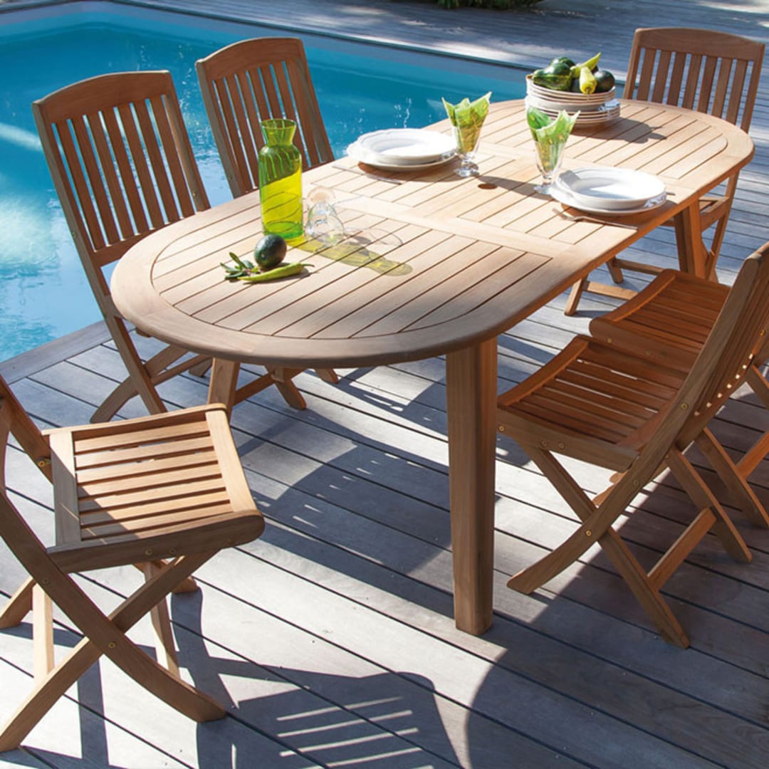 Table de jardin ovale Lola en Teck 200/240 cm 8 à 10 convives