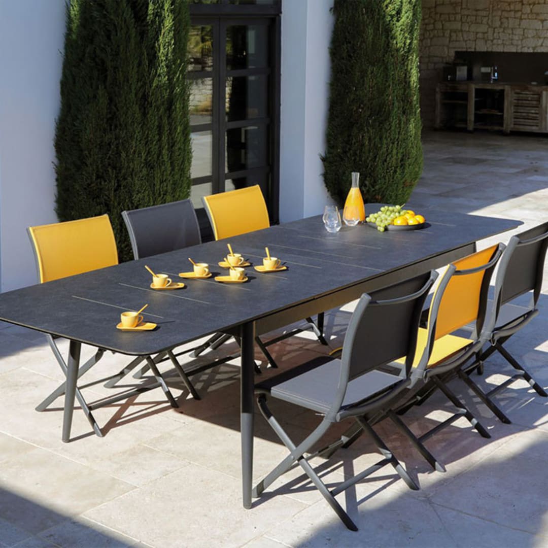 Table de jardin rectangulaire extensible dublin 200/250/300, plateau