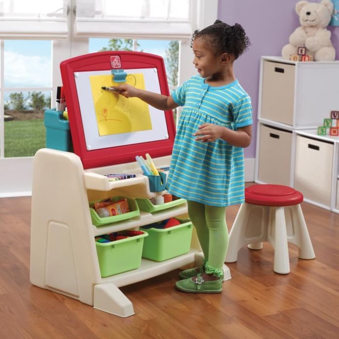 2en1 Tableau Magnétique Enfant Double Face avec Tabouret,Bureau