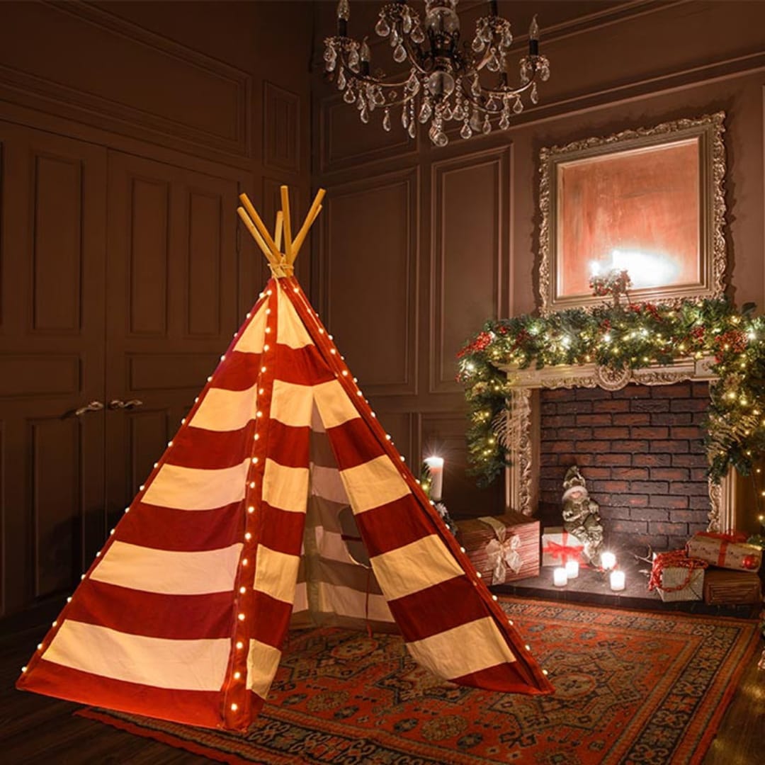 Grande tente tipi bleu avec guirlande LED - Modèle Lumo ...