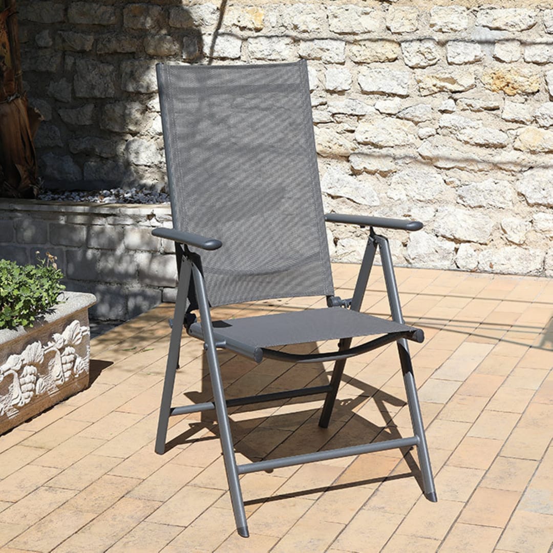 Fauteuil détente de jardin multi-positions Avila - Alu - Toile - Gris