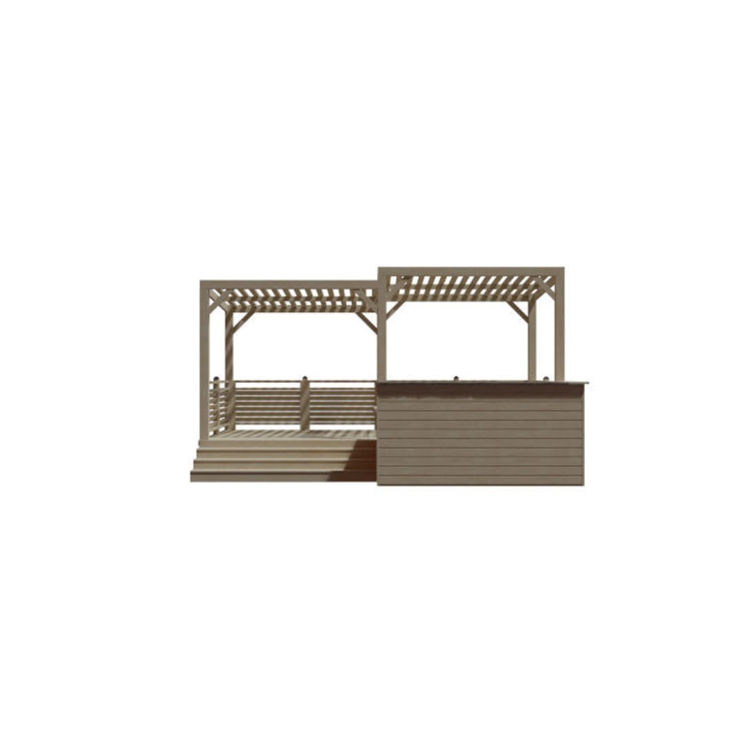 Schema Plan Terrasse Sur Pilotis Terrasse sur Pilotis + Pergola en Kit - Bois Pin - 22 m² - Atlantique