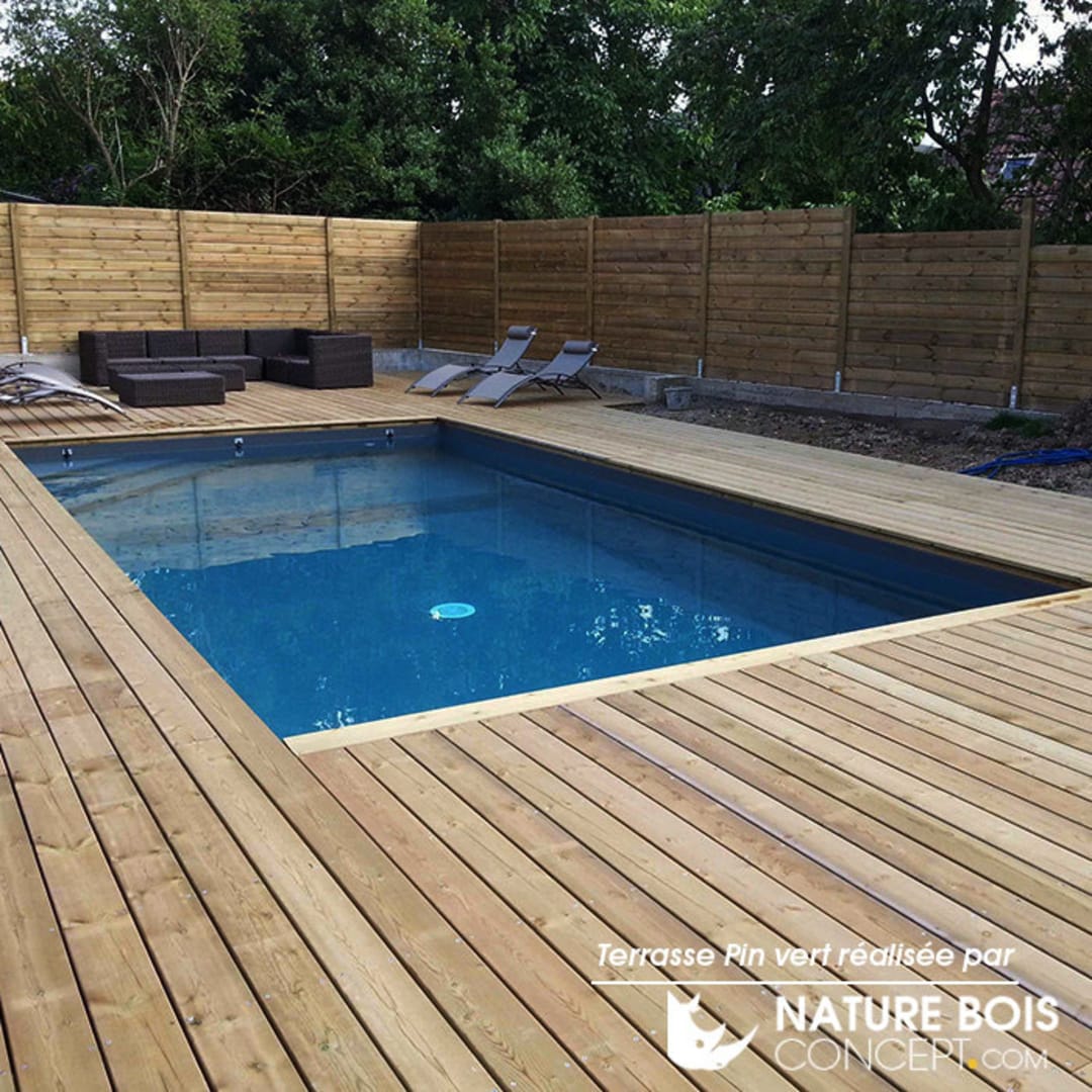 pack terrasse pin vert lisse lame lambourde vis foret etage