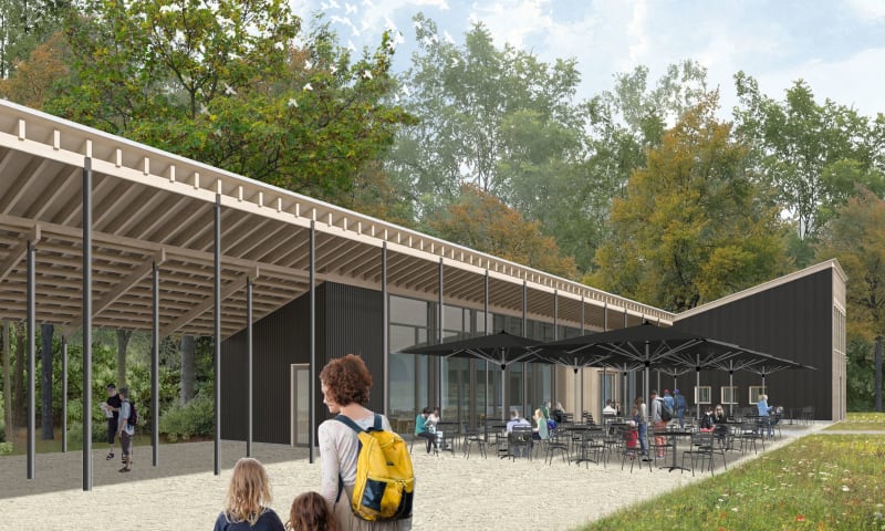 Impressie nieuwe entreegebouw Waterloopbos