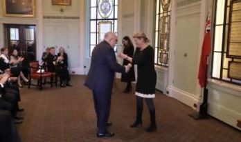 Image:Nautilus Council member Captain Stephen Gudgeon receives his Merchant Navy Medal