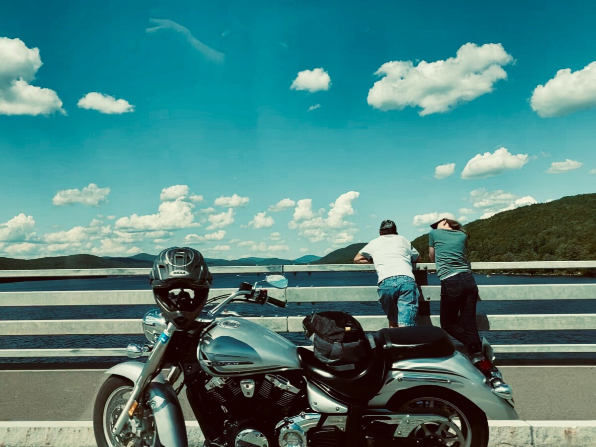 Couple planning their future after a motorbike ride