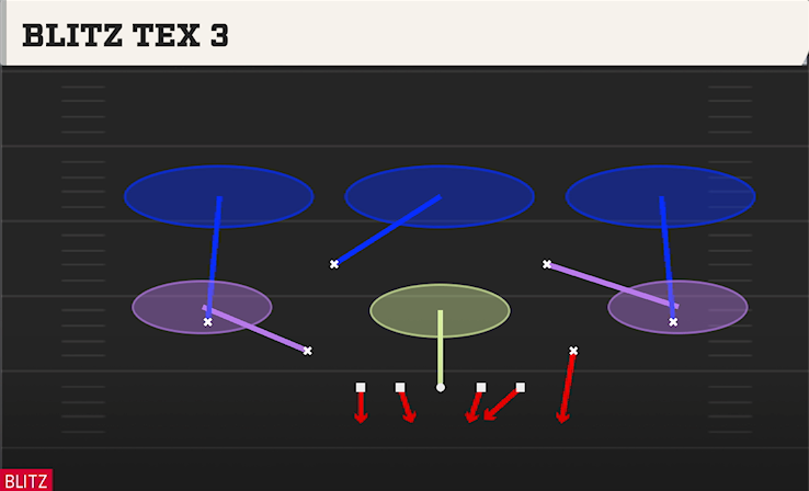 BLITZ TEX 3 play diagram College Football 27