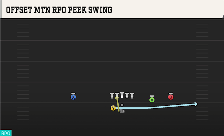 OFFSET MTN RPO PEEK SWING play diagram College Football 27