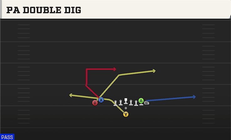 PA DOUBLE DIG play diagram College Football 27