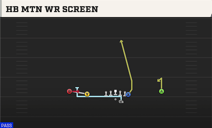 HB MTN WR SCREEN play diagram College Football 27