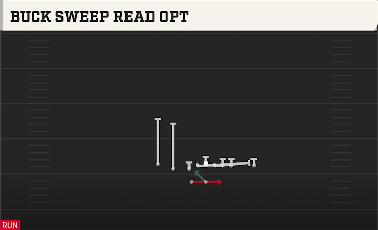 BUCK SWEEP READ OPT play diagram College Football 27