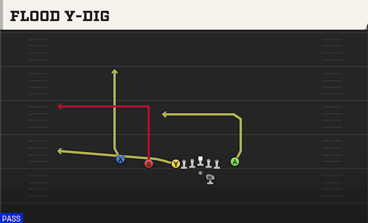 FLOOD Y-DIG play diagram College Football 27