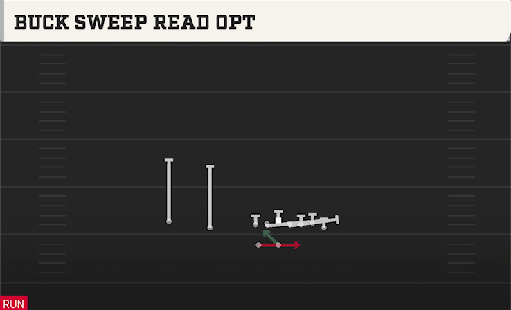 BUCK SWEEP READ OPT play diagram College Football 27