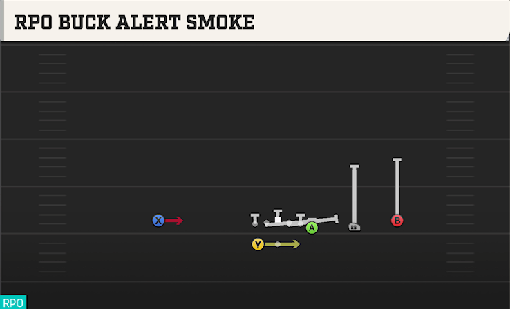 RPO BUCK ALERT SMOKE play diagram College Football 27
