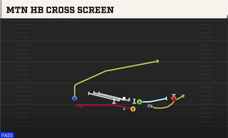 MTN HB CROSS SCREEN play diagram College Football 27